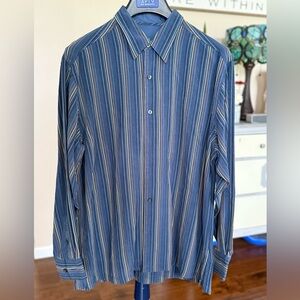 Tommy Bahama Blue and White Striped Casual Shirt